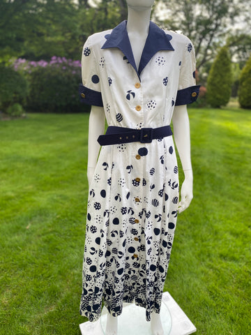 Louis Feraud White Cotton Print Dress – Marina Vintage Uk