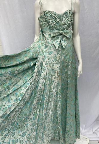 1950s “Eau De Nil” damask silk dress.