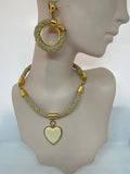 Vintage Valentino Heart Rope Necklace and Clip on Earrings