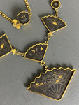 Vintage Japanese Damascene Drop Fan Necklace