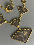 Vintage Japanese Damascene Drop Fan Necklace