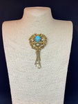 Vintage Tasselled Turquoise Peking Glass Brooch