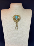 Vintage Tasselled Turquoise Peking Glass Brooch