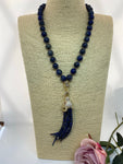 Ram Head Tasselled Lapis Lazuli Bead Necklace