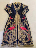 Red Peacocks and Gold Metal Thread Embroidered Kaftan