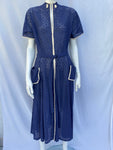 1940s Midnight Blue Broderie Anglais Dress