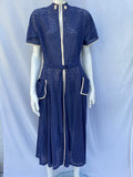 1940s Midnight Blue Broderie Anglais Dress