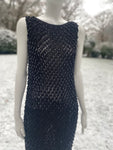 1960s Black Beaded Bodycon Body hugging knit dress