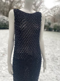 1960s Black Beaded Bodycon Body hugging knit dress