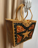 Vintage Wicker, Ebony and Mother of Pearl Basket