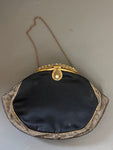 Vintage evening satin bag with ormolu frame and pearls