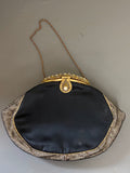 Vintage evening satin bag with ormolu frame and pearls