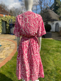 Liz Lippiatt Ethnic Print Pink Silk Skirt Suit