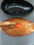 Japanese red papier-mâché duck with gold storks