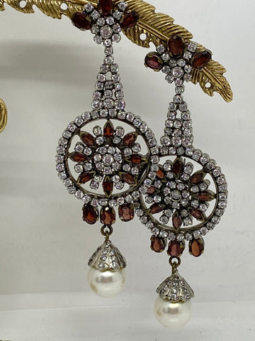 Long Dangling Earrings with Crystals