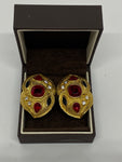Vintage Red Glass Gold Tone Clip-on Earrings