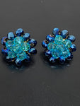 Vintage 1970s Blue Glass Clip-On Earrings