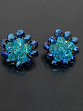 Vintage 1970s Blue Glass Clip-On Earrings