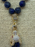 Ram Head Tasselled Lapis Lazuli Bead Necklace