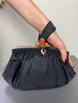 Vintage 1940s Sateen Evening Wristlet Bag with Coral
