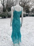 1990s Bias Cut Beaded Blue Dress