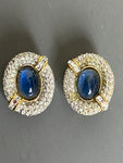 Blue Glass Cabochon Clip on Earrings