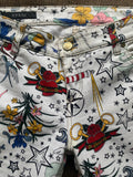 Vintage Gucci Tattoo Print White Jeans