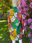 Vintage 1970s Pure Silk Flower Power Coat Dress