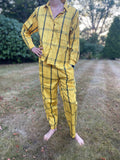 Vintage Yellow Check Cotton Summer Trousers Suit