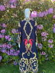 Red Peacocks and Gold Metal Thread Embroidered Kaftan