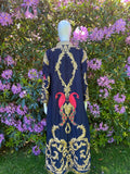 Red Peacocks and Gold Metal Thread Embroidered Kaftan