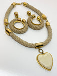 Vintage Valentino Heart Rope Necklace and Clip on Earrings