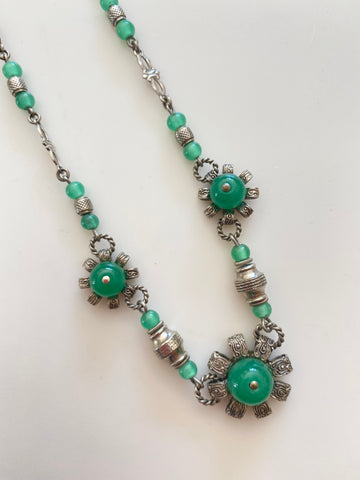 Louis Rousselet Green Glass and Metal Necklace