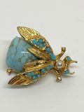 Vintage Turquoise Fly Brooch