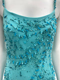 1990s Bias Cut Beaded Blue Dress