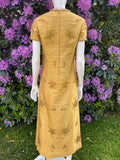 Vintage 1960s Long Mustard Yellow Taffeta Silk Dress
