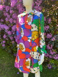 Vintage 1970s Pure Silk Flower Power Coat Dress
