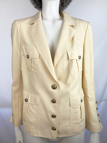 Chanel Ivory White Jacket with CC Logo Buttons