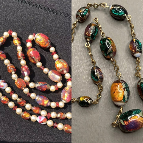 Art Deco Foil Glass Necklaces