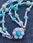 Vintage triple row glass “Eau de Nil” beads necklace.