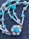 Vintage triple row glass “Eau de Nil” beads necklace.
