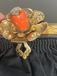 Vintage 1940s Sateen Evening Wristlet Bag with Coral