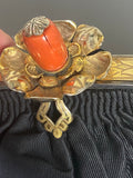 Vintage 1940s Sateen Evening Wristlet Bag with Coral