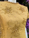 Vintage 1960s Long Mustard Yellow Taffeta Silk Dress