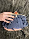 Vintage 1940s Sateen Evening Wristlet Bag with Coral