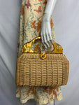 Vintage Wicker Bag with Butterscotch Lucite Handle
