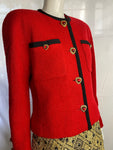Vintage Red Bouclé Jacket with Heart Glass Buttons