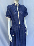 1940s Midnight Blue Broderie Anglais Dress