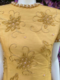 Vintage 1960s Long Mustard Yellow Taffeta Silk Dress