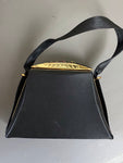 Vintage 1950s Needlepoint Black Satin Mini Bag
